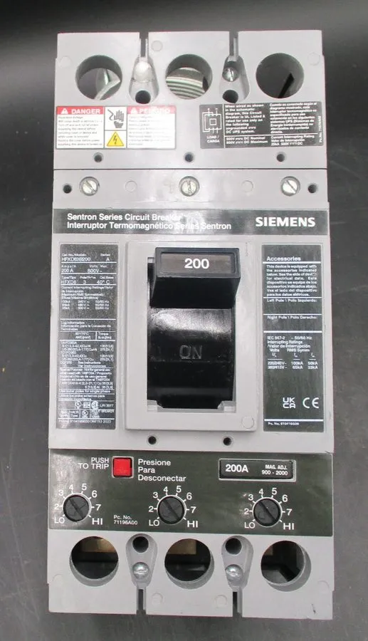 Автоматический выключатель Siemens HFXD63B200 Sentron Molded Case Circuit Breake