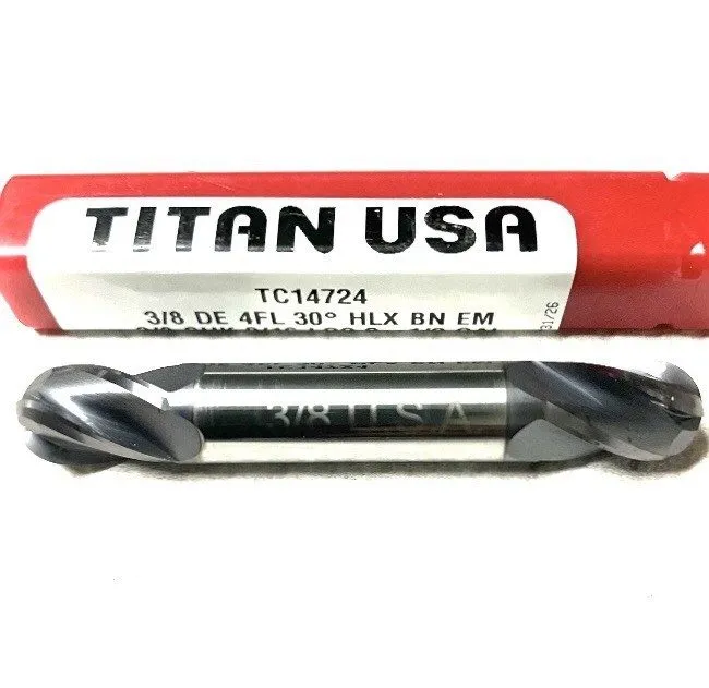 Режущий инструмент Titan USA 3/8" 4FL Carbide Double End Mill Stub Ball Nose AlT