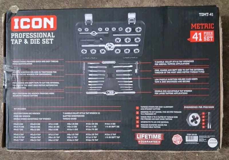 Режущий инструмент ICON Metric Tap & Die Set 41-Piece Tungsten Molybdenum Steel 