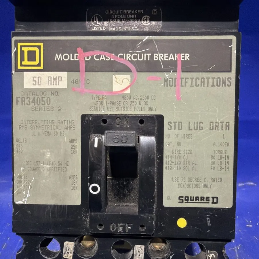 Автоматический выключатель Square D Circuit Breaker FA34050 50A 3-Pole 240/480V 