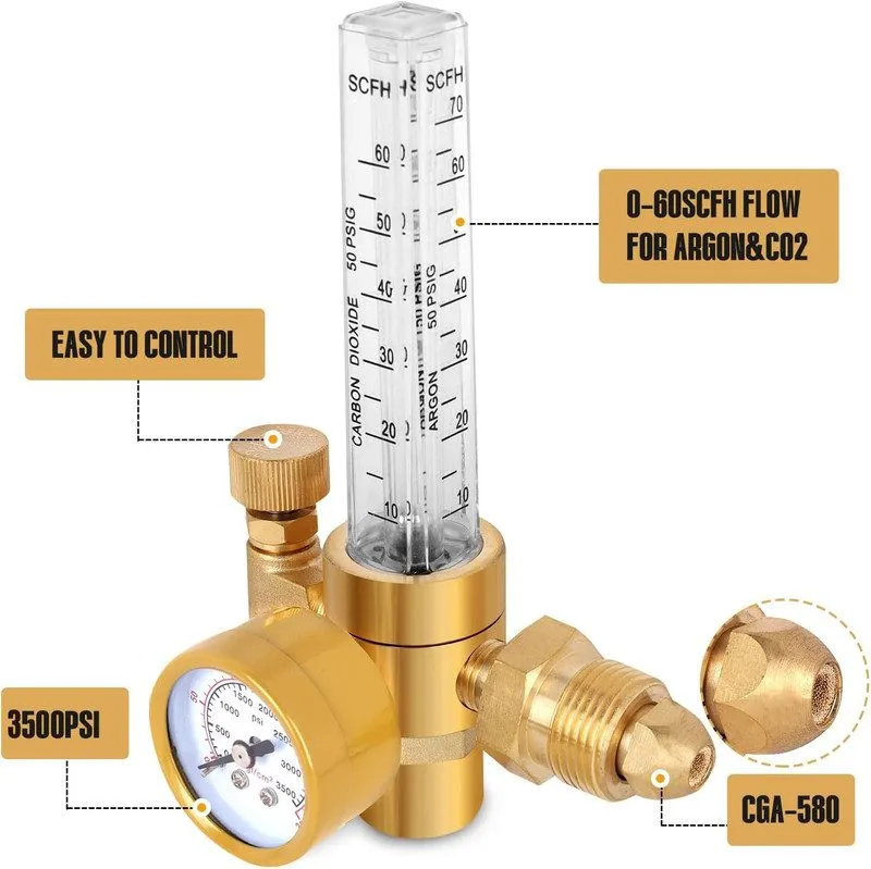 Расходомер Argon/CO2 Mig Tig Flow Meter Gauge Welding Weld, CGA580 Inlet Gas Reg