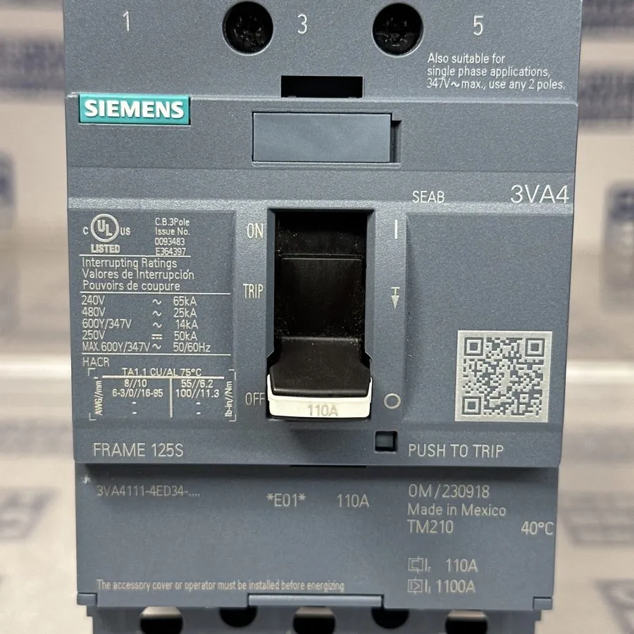 Автоматический выключатель SIEMENS 3VA4111-4ED34-0AA0 110 AMP CIRCUIT BREAKER 3 