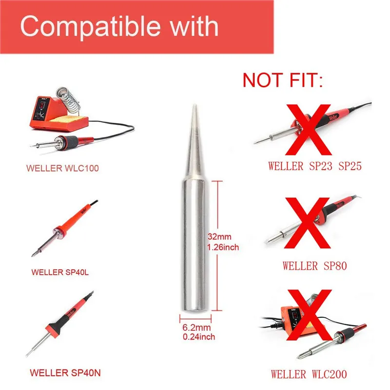 Жало паяльника SolderFun Soldering Tips Weller WLC100,Weller SP40/SP40N Irons Ti