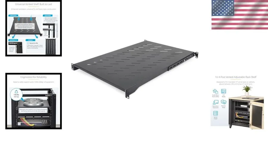 Стойка/шкаф Adjustable 1U 4-Post Vented Rack Shelf, 28-34.4in, 150lb Capacity, H