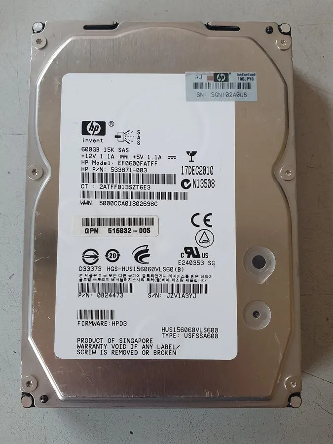 Жёсткий диск 600GB SAS HP EF0600FATFF / HUS156060VLS600 15k RPM 16MB 3.5" HDD
