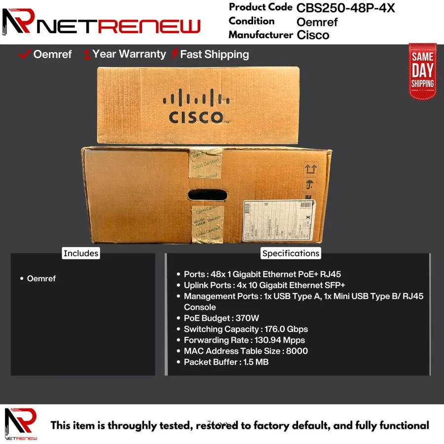 Коммутатор Cisco CBS250-48P-4X Gigabit 48-Port Ethernet PoE Smart Managed Switch