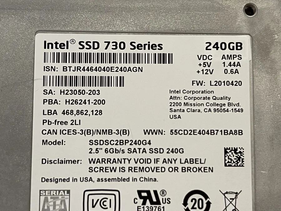SSD-накопитель Intel DC 730 Series 240GB SSDSC2BP240G4 (SATA III) 2.5" SSD — фото лота 2