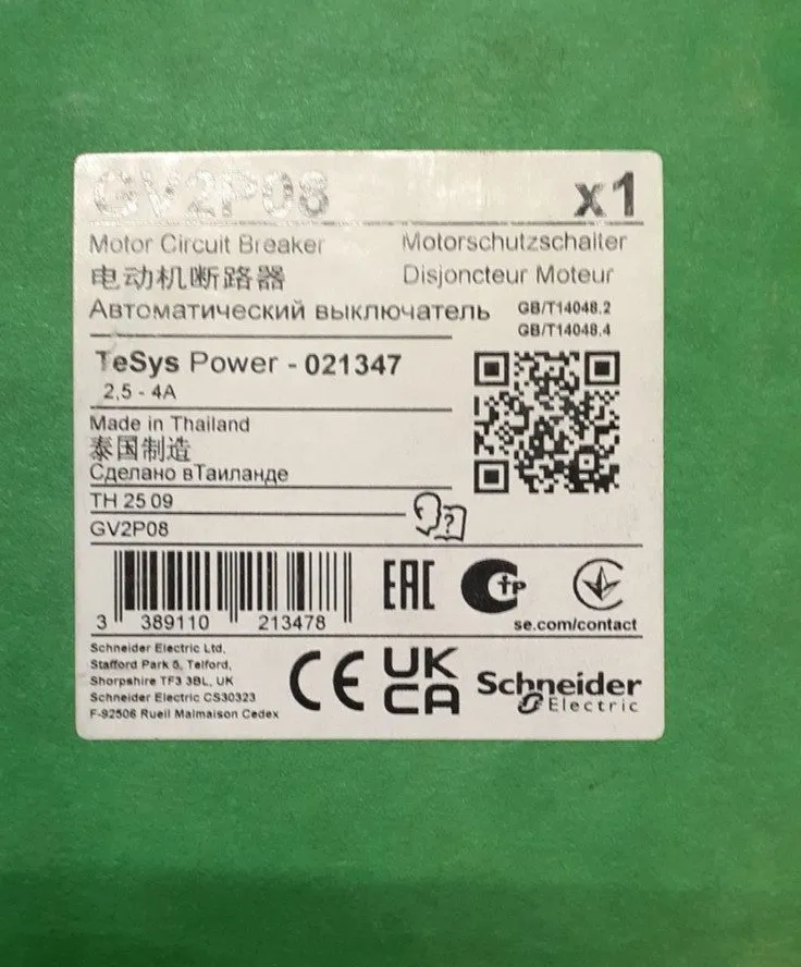 Автоматический выключатель Schneider GV2P08 Motor Circuit Breaker 2.5-4A 600V — фото лота 2