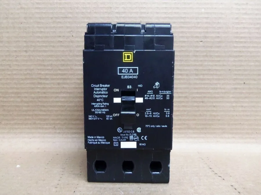 Автоматический выключатель Square D EJB34040 40A 3-Pole 480V Circuit Breaker I-L