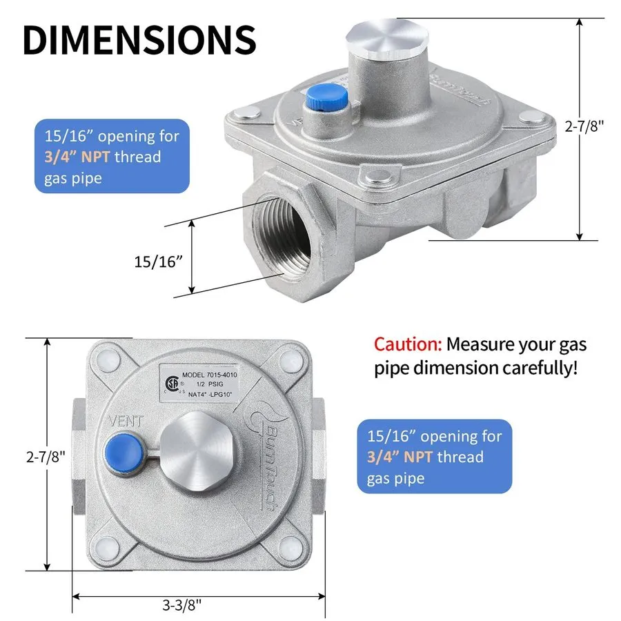 Трубопроводная арматура BurnTouch Gas Regulator 7015-4010 1/2 PSIG 3/4" NPT Natu