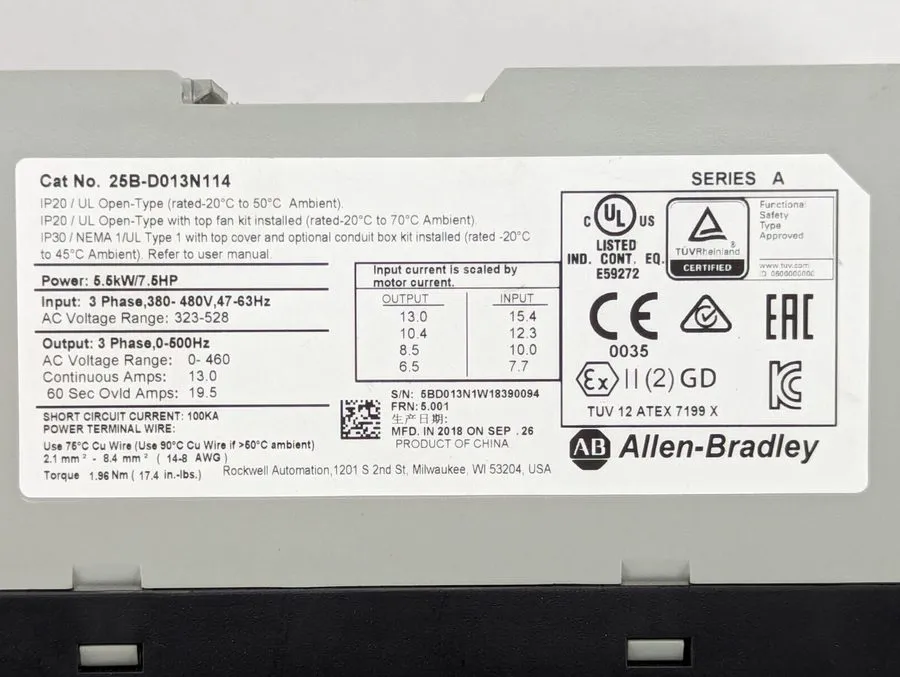 Частотный преобразователь Allen Bradley 25B-D013N114 PowerFlex 525 5.5kW 7.5Hp A