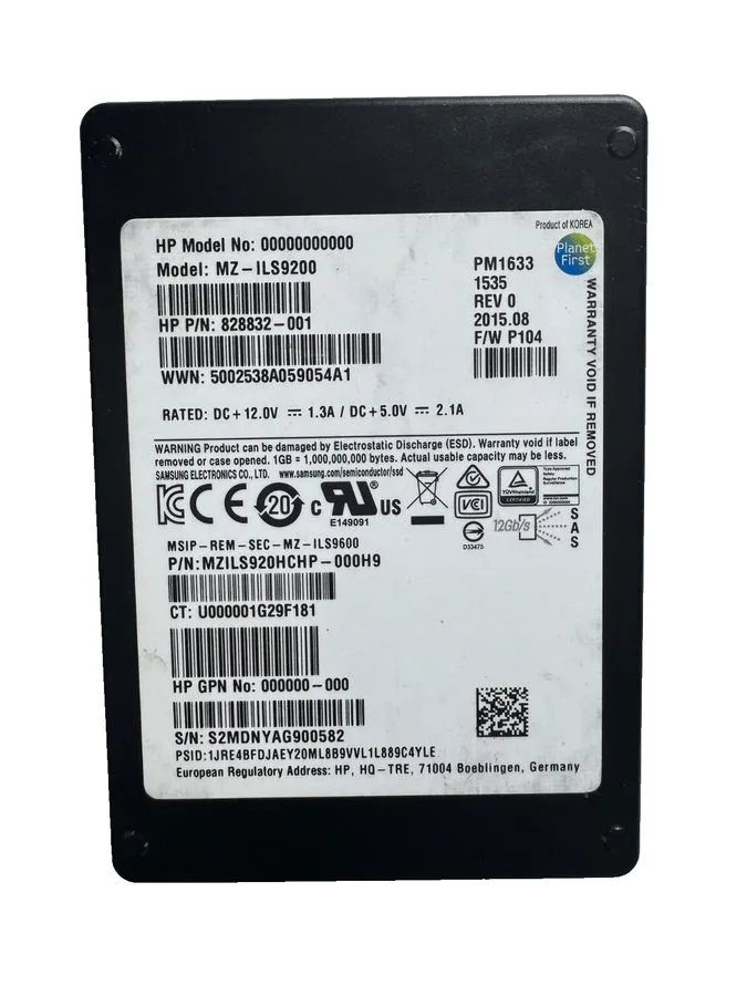 SSD-накопитель HPE SAMSUNG PM1633 920GB 2.5" SAS SSD 12Gbps/512b/s/ /Great Healt