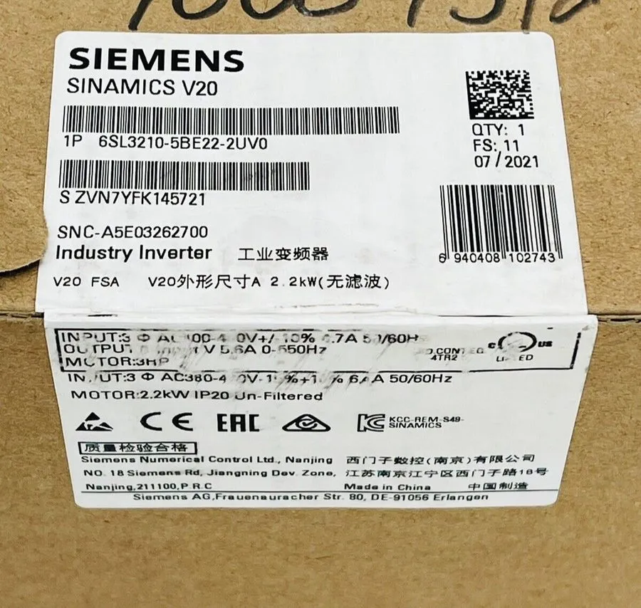 Частотный преобразователь 6SL3210-5BE22-2UV0 SIEMENS SINAMICS Rated Power