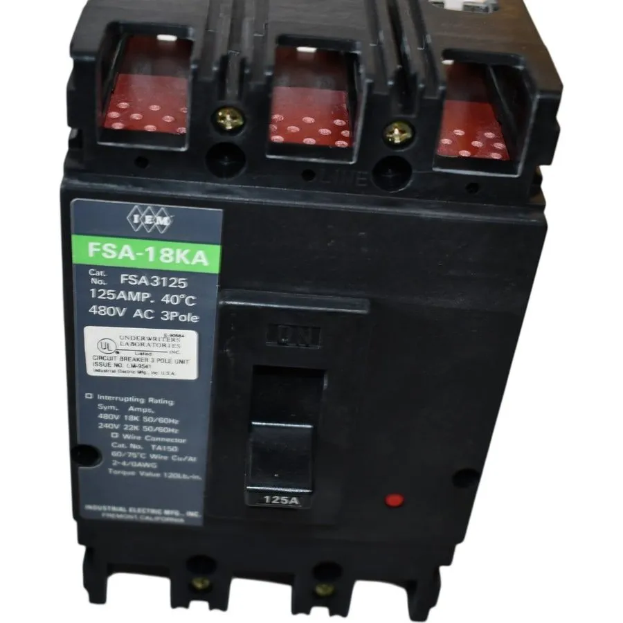 Автоматический выключатель IEM FSA3125 FSA-18KA Circuit Breaker 125 AMP 480V AC 