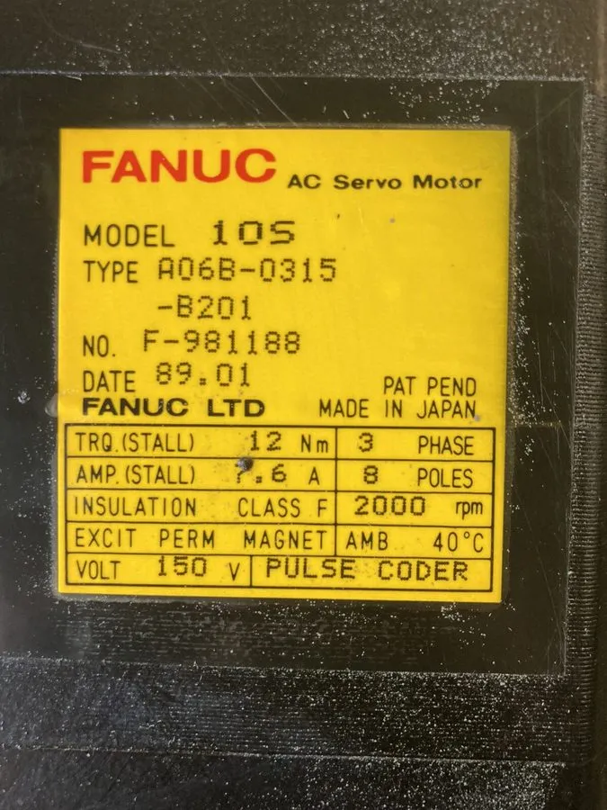 Серводвигатель Fanuc 10S/2000 7.6A AC Servo Motor A06B-0315-B201