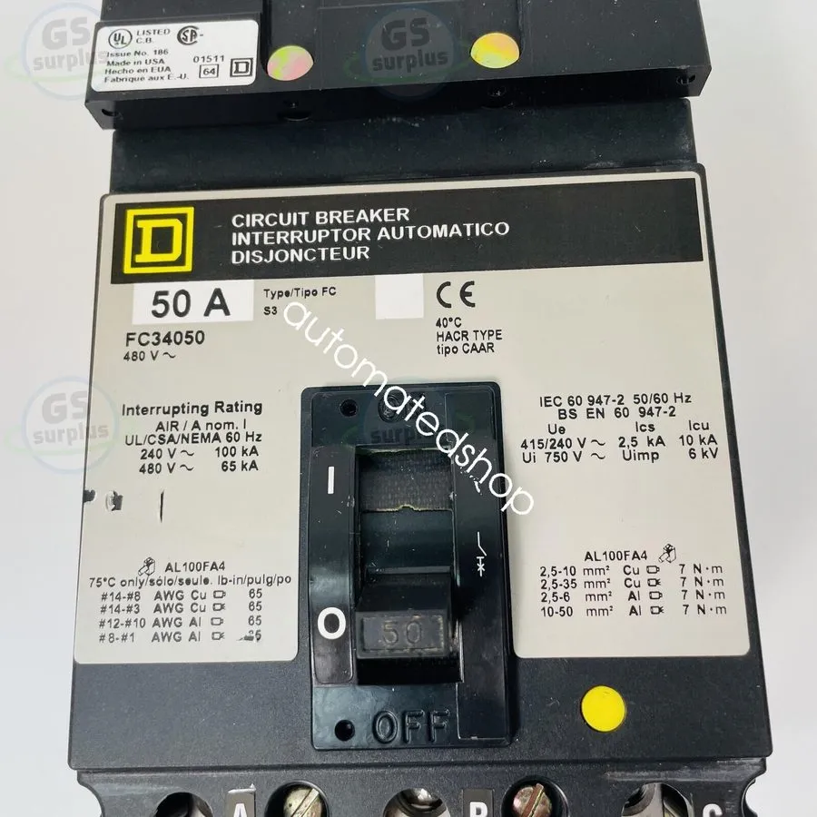 Автоматический выключатель Square D FC34050 50 Amp 3 Pole 480V I-Line Circuit Br