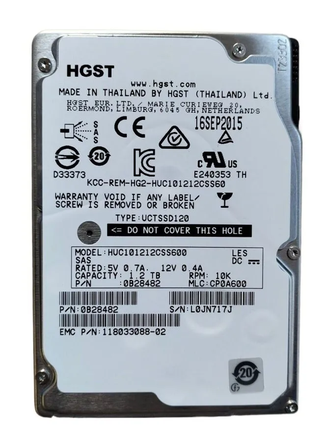 Жёсткий диск HPE 1.2TB 10K SAS 6Gb/s 2.5" Enterprise HDD 726480-001 HUC101212CSS