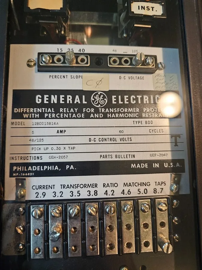 Реле защиты Ge 12BDD15B16A Type Bdd Transformer Protection Differential Relay 48 — фото лота 1