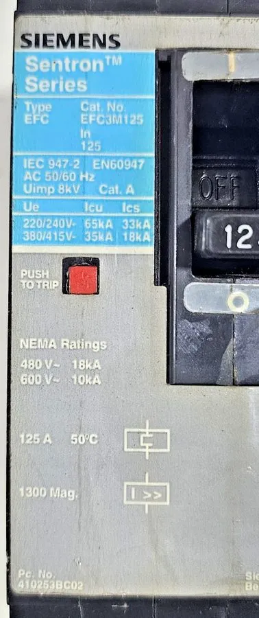 Автоматический выключатель SIEMENS SENTRON SERIES EFC EFC3M125 CIRCUIT BREAKER 3