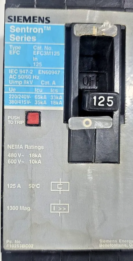 Автоматический выключатель SIEMENS SENTRON SERIES EFC EFC3M125 CIRCUIT BREAKER 3