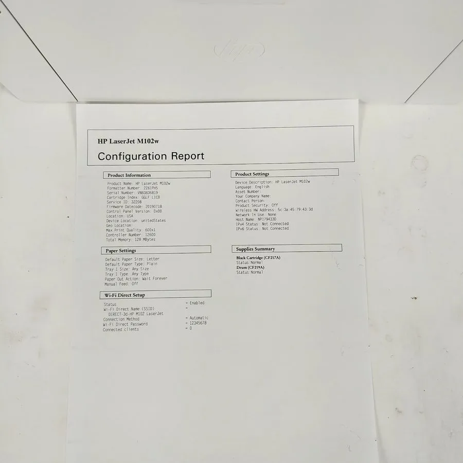 Лазерный принтер HP LaserJet Pro M102w Wireless Monochrome Laser Printer NO Tone