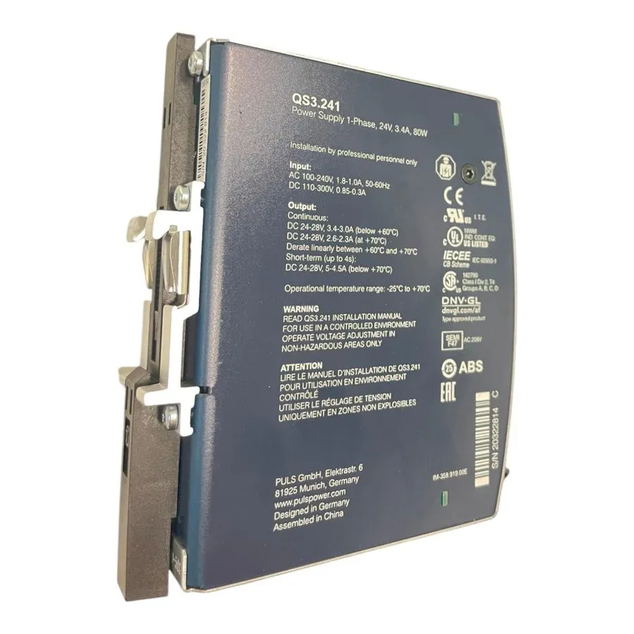 Блок питания Pulse DIN Rail Power Supply 24 V/DC 3.4 A 80 W Power Supply QS3.241