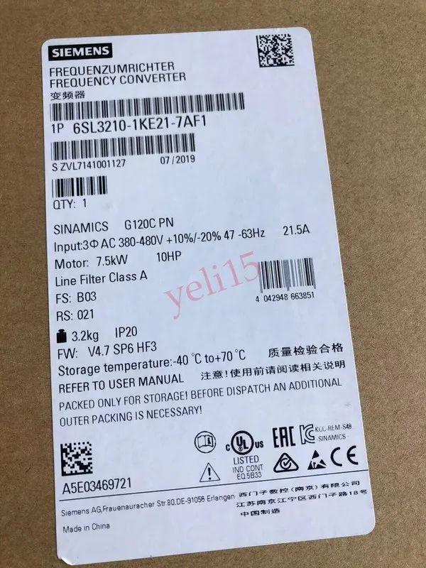 Частотный преобразователь Siemens G120C Inverter 6SL3210-1KE21-7AF1 Expedited Sh