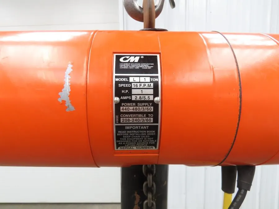 Таль Dayton 3YE18 1 Ton 2000Lb Electric Chain Hoist 20' Lift 16Fpm 460V 3Ph Trol
