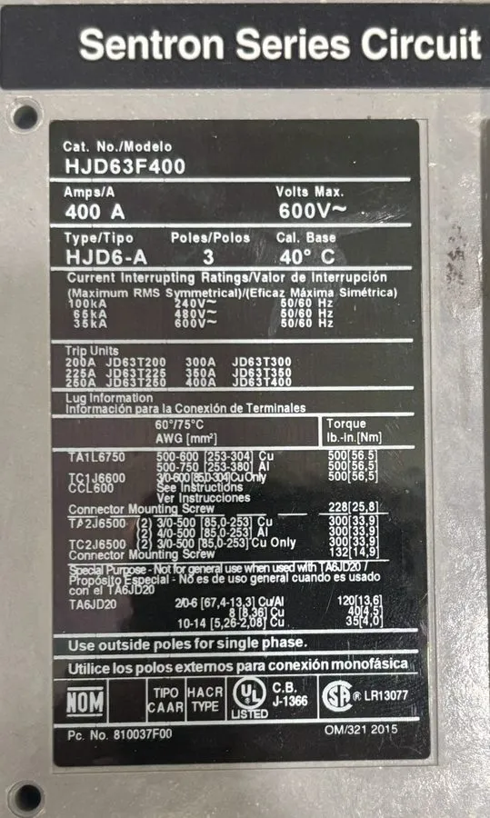Автоматический выключатель HJD63F400