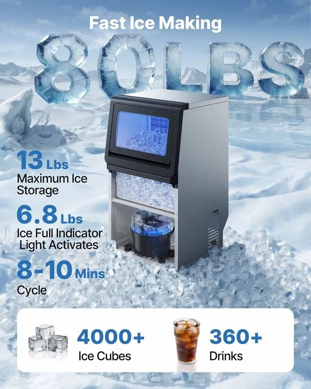 Льдогенератор VEVOR Commercial Ice Maker 100 lbs/24h Ice Machine 16-30 lbs Stora — фото лота 2