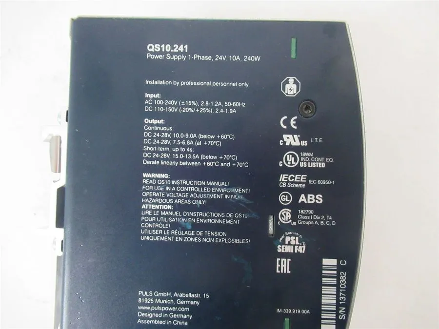 Блок питания PULS QS10.241 240W 10A Single Phase DIN Rail Power Supply 24-28VDC