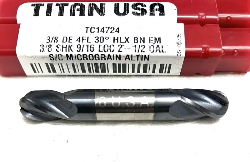 Режущий инструмент Titan USA 3/8" 4FL Carbide Double End Mill Stub Ball Nose AlT
