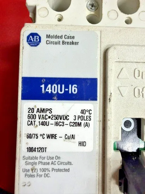Автоматический выключатель ALLEN BRADLEY 140U-16C3-C20M CIRCUIT BREAKER 480V 20A