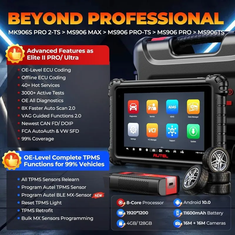 Диагностический сканер Autel MaxiSys MK906S PRO2-TS Car Diagnotic Scanner TPMS P — фото лота 3