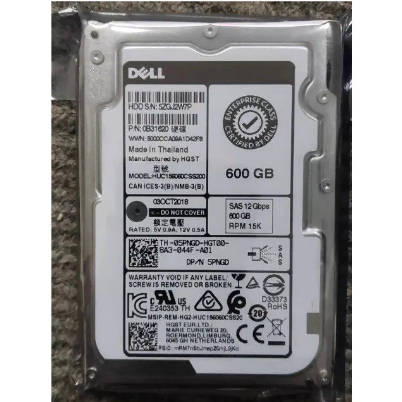 Жёсткий диск ENTERPRISE Dell 5PNGD 05PNGD 600GB 15K RPM 12Gbps 2.5" SAS HDD Hard