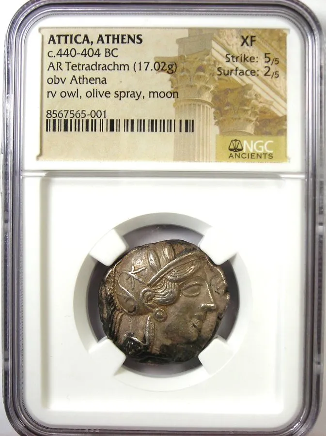 Лабораторный прибор Attica Athens Greek Silver Owl AR Tetradrachm 440-404 BC NGC