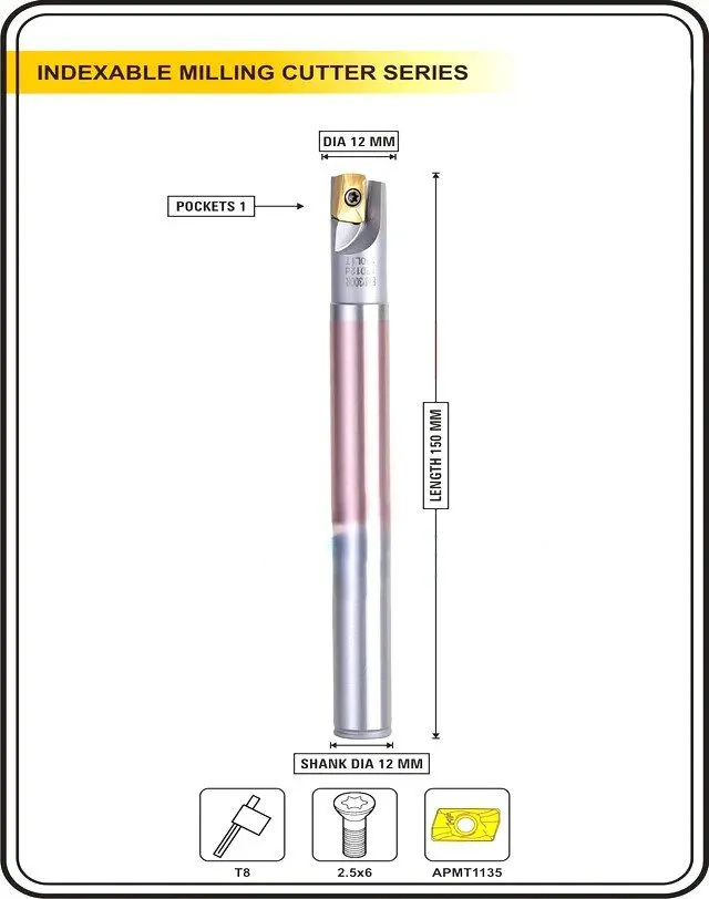 Режущий инструмент Indexable Endmill 12MM Single Pocket + APMT1135 Carbide Inser