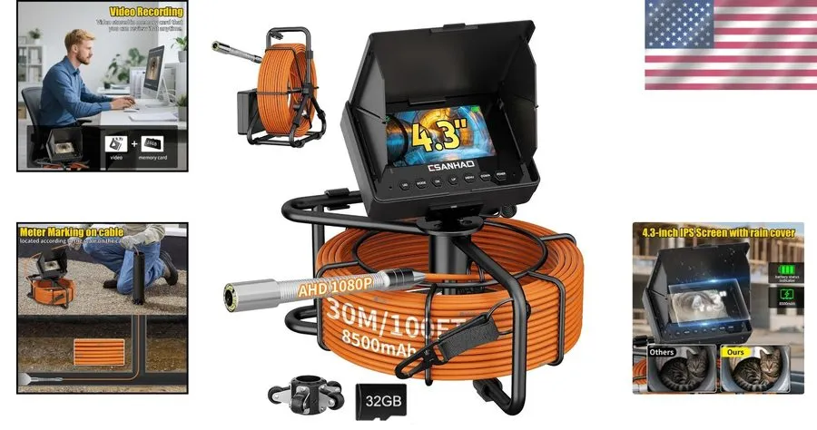 Камера для телеинспекции труб 9" Monitor 40M Pipe Inspection Camera IP68 HD 1000