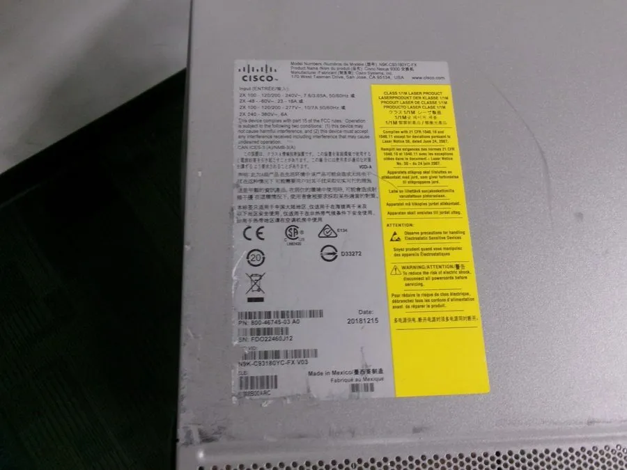 Коммутатор CISCO N9K-C93180YC-FX Nexus 93180YC 48-Port 1/10/25G 6x100G QSFP28 Sw