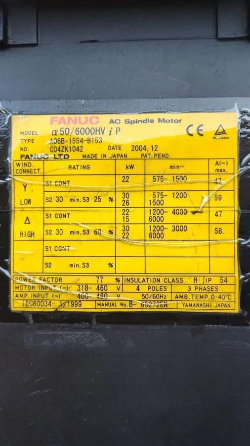 Шпиндель FANUC A06B-1554-B153 AC Spindle Motor 22kW — фото лота 1