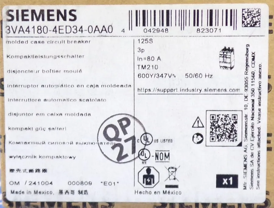 Автоматический выключатель Siemens 3VA4170-4ED34-0AA0 Circuit Breaker 3P/70A /48