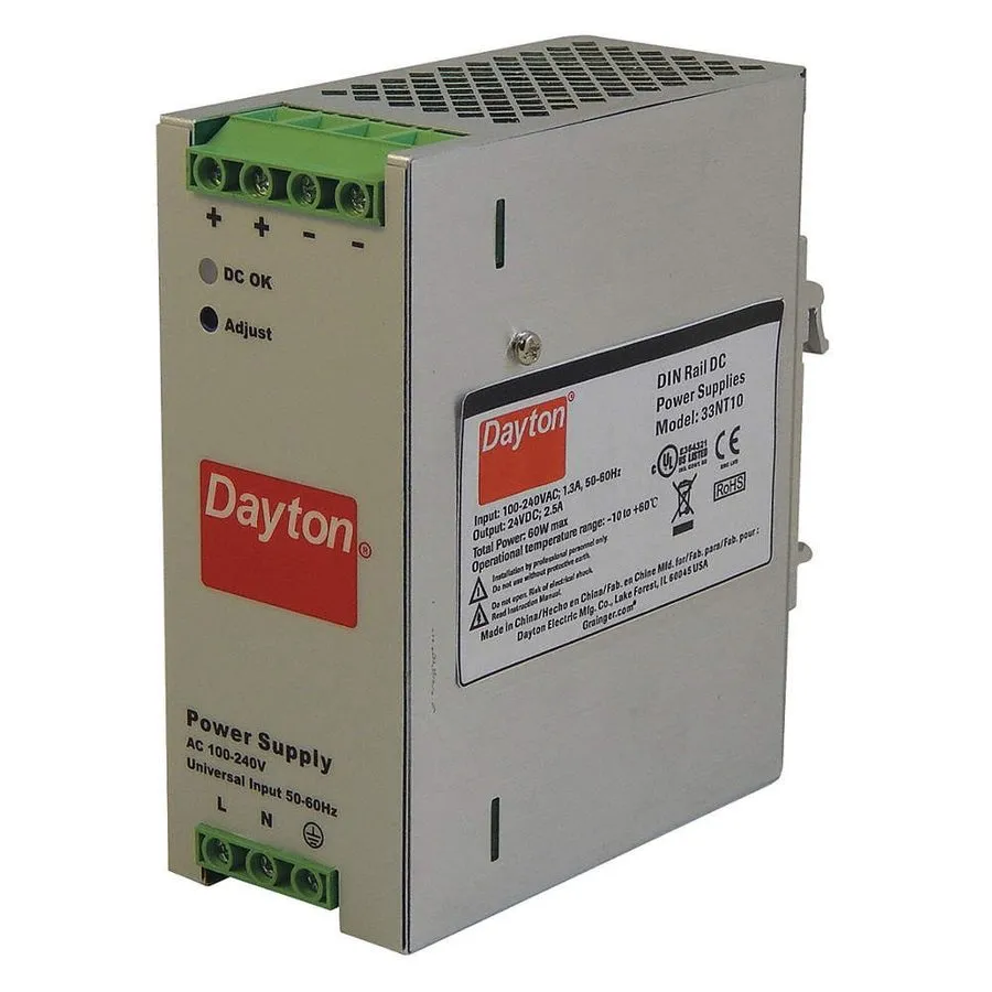 Блок питания DAYTON 33NT10 Power Supply,DIN Rail,60W,24VDC,Metal — фото лота 1