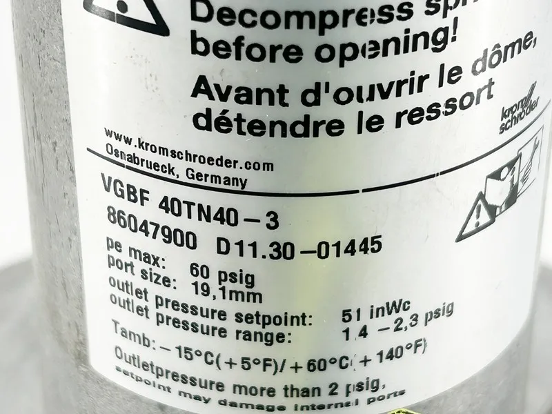 Трубопроводная арматура Kromschroeder VGBF 40TN40-3 Pressure Regulator 60PSIG Po
