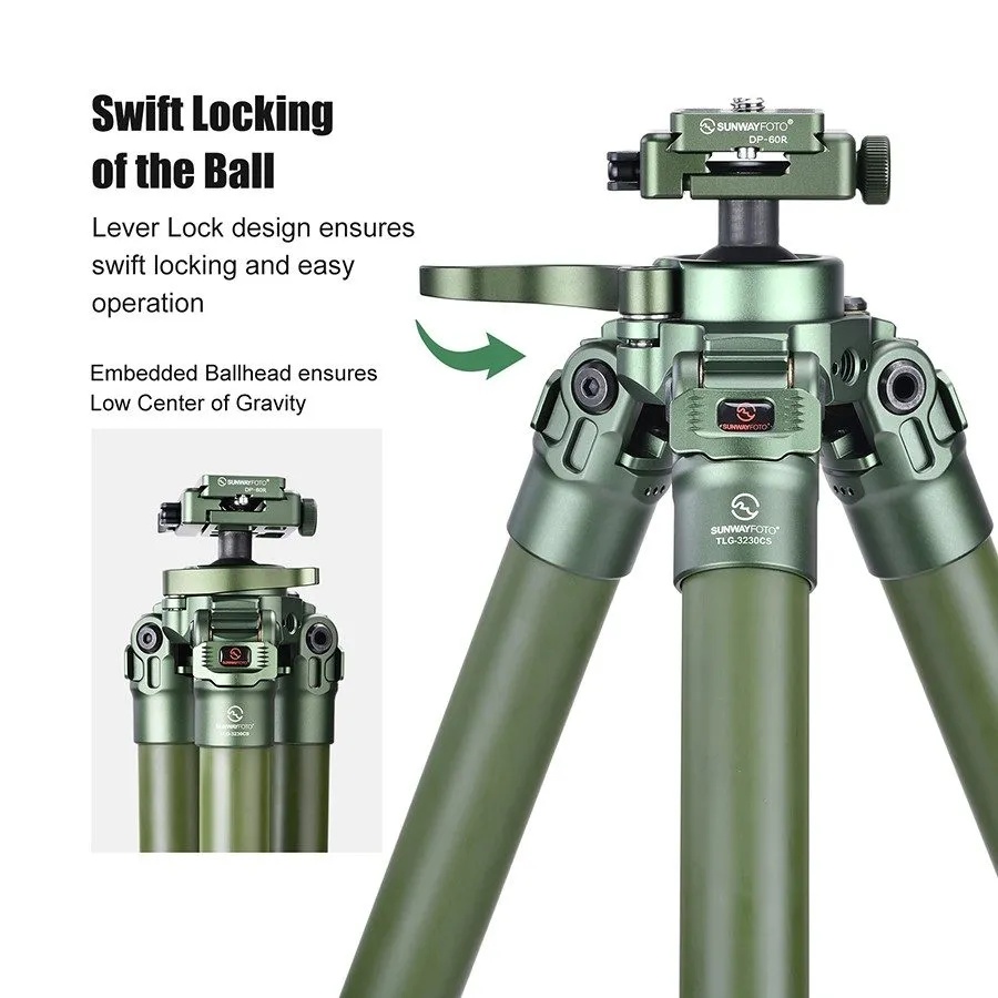 Оборудование видеонаблюдения Sunwayfoto TLG3230CS OD Green Carbon Tripod, Lever  — фото лота 2