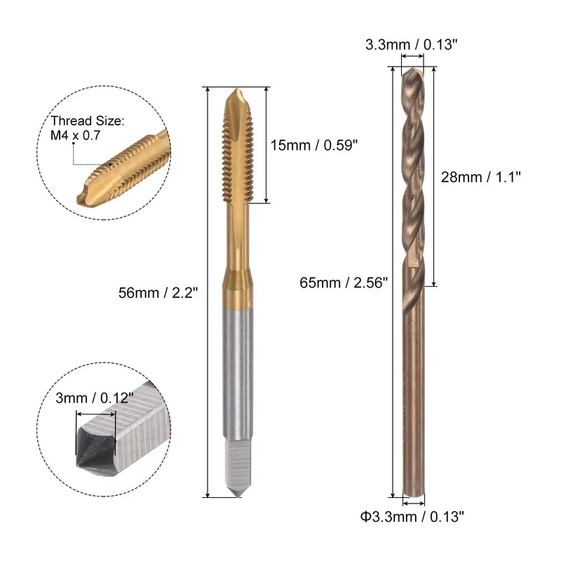 Режущий инструмент Metric Tap And Drill Bit Set 2 Taps M4x0.7 HSS 2 Drill Bits 3 — фото лота 2