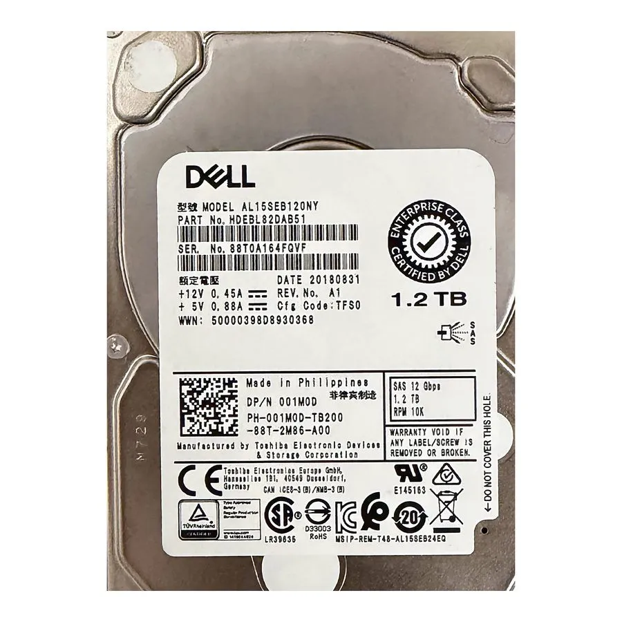 Жёсткий диск x 01M0D DELL TOSHIBA 1.2TB 12G SAS 10K 2.5" HDD HARD DRIVE AL15SEB1 — фото лота 1