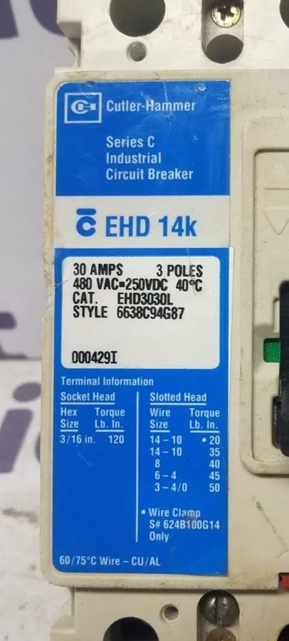 Автоматический выключатель 1 Eaton EHD3030L 30A Circuit Breaker EHD 14K 3P 480V
