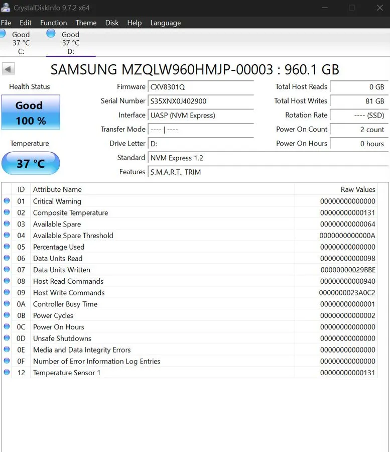 SSD-накопитель Samsung PM963 2.5" SSD NVMe PCIe 3.0 Gen3 x4 U.2 MZ-QLW9600 MZQLW — фото лота 1