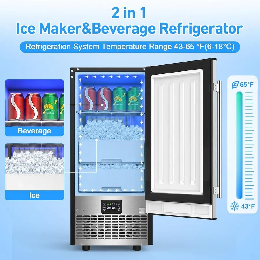Льдогенератор Under Counter Ice Maker 90Lbs/24H, 2 in 1 Commercial Ice Machine &