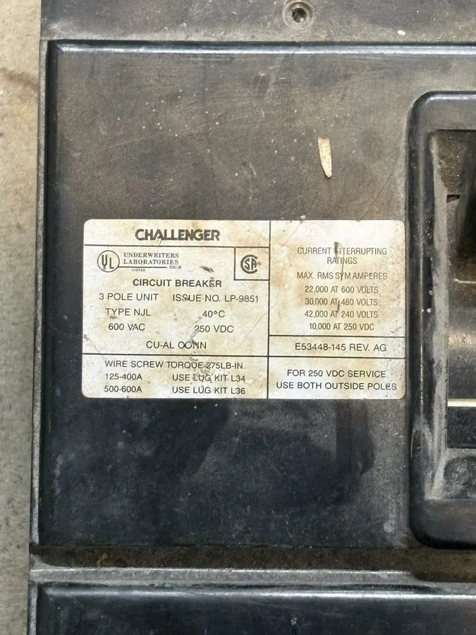 Автоматический выключатель FPE NJL3400 Molded Case Circuit Breaker 400A 480V 3P  — фото лота 1